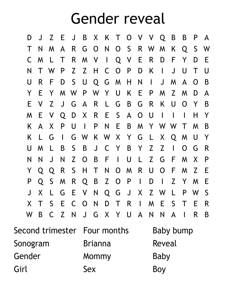 Gender Reveal Word Search WordMint Gender Reveal Word Search WordMint