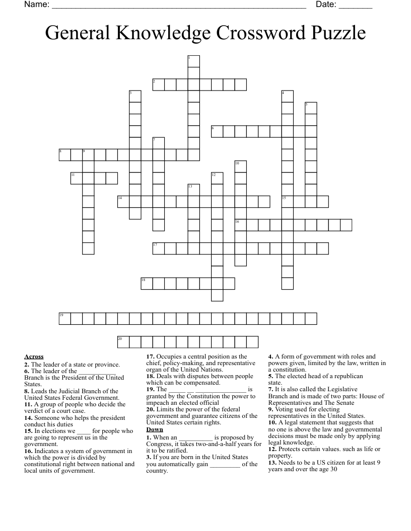 General Knowledge Crossword Puzzle WordMint