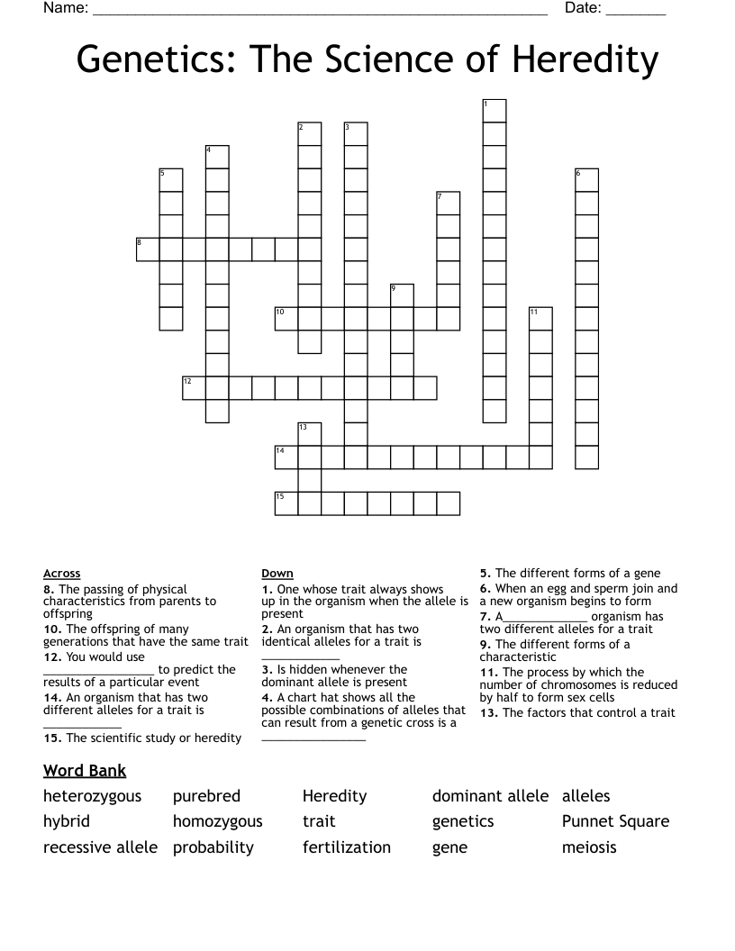 Genetics The Science Of Heredity Crossword WordMint