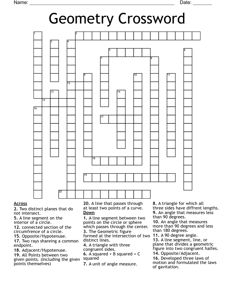 Geometry Crossword WordMint Geometry Crossword WordMint