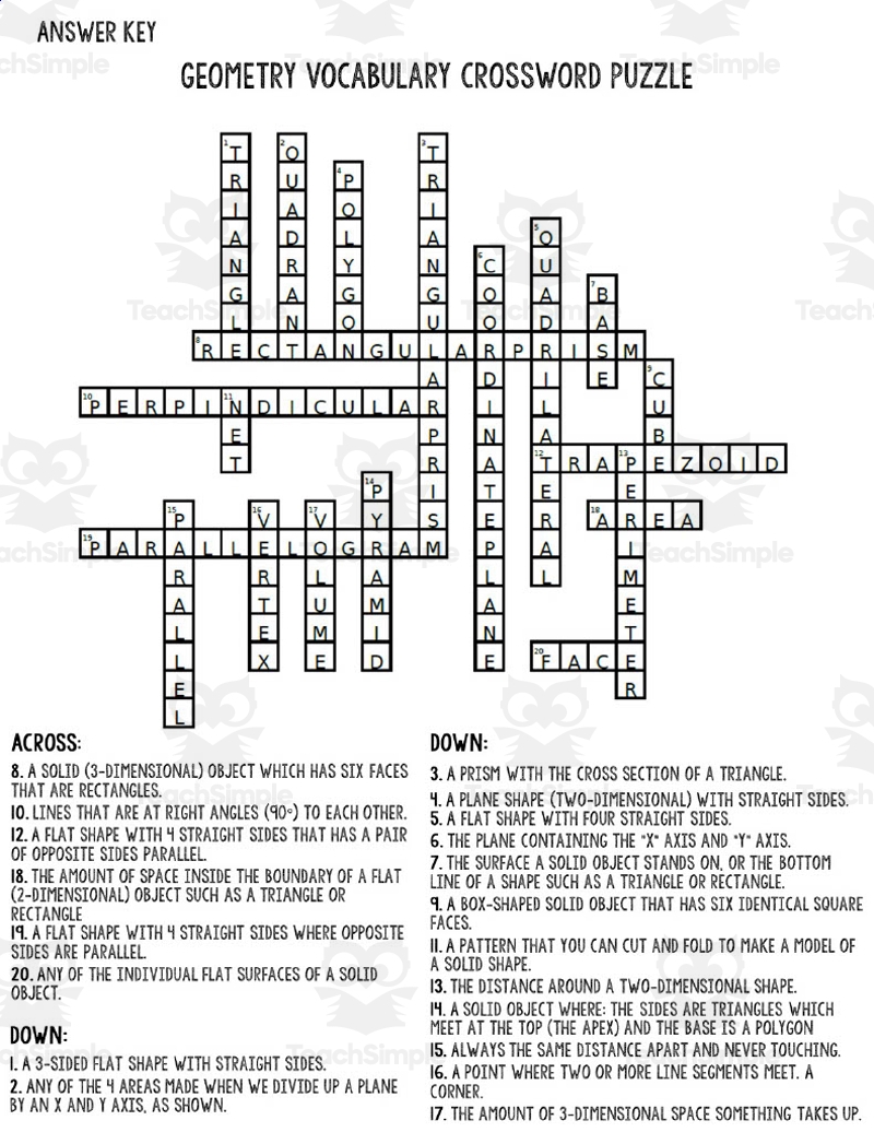 Geometry Vocabulary Crossword Puzzle Geometry Vocabulary Crossword Puzzle