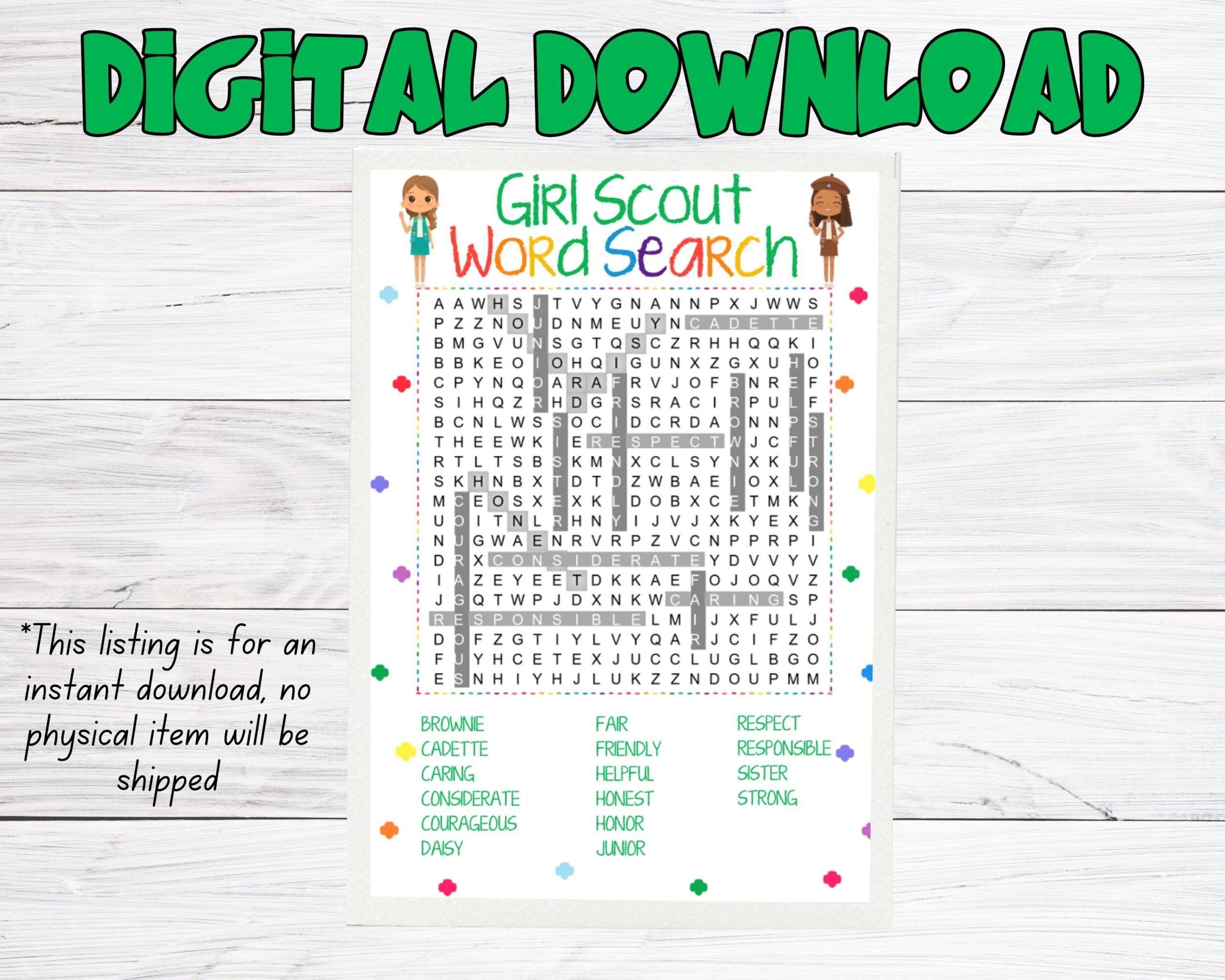 Girl Scout Law Word Search Printable PDF Etsy