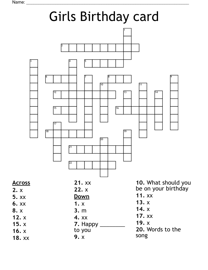 Crossword Puzzle Birthday Card