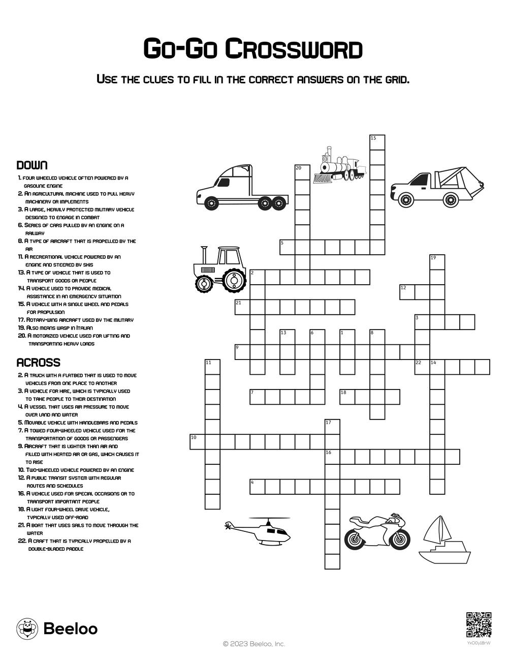 Go Go Crossword Beeloo Printable Crafts And Activities For Kids