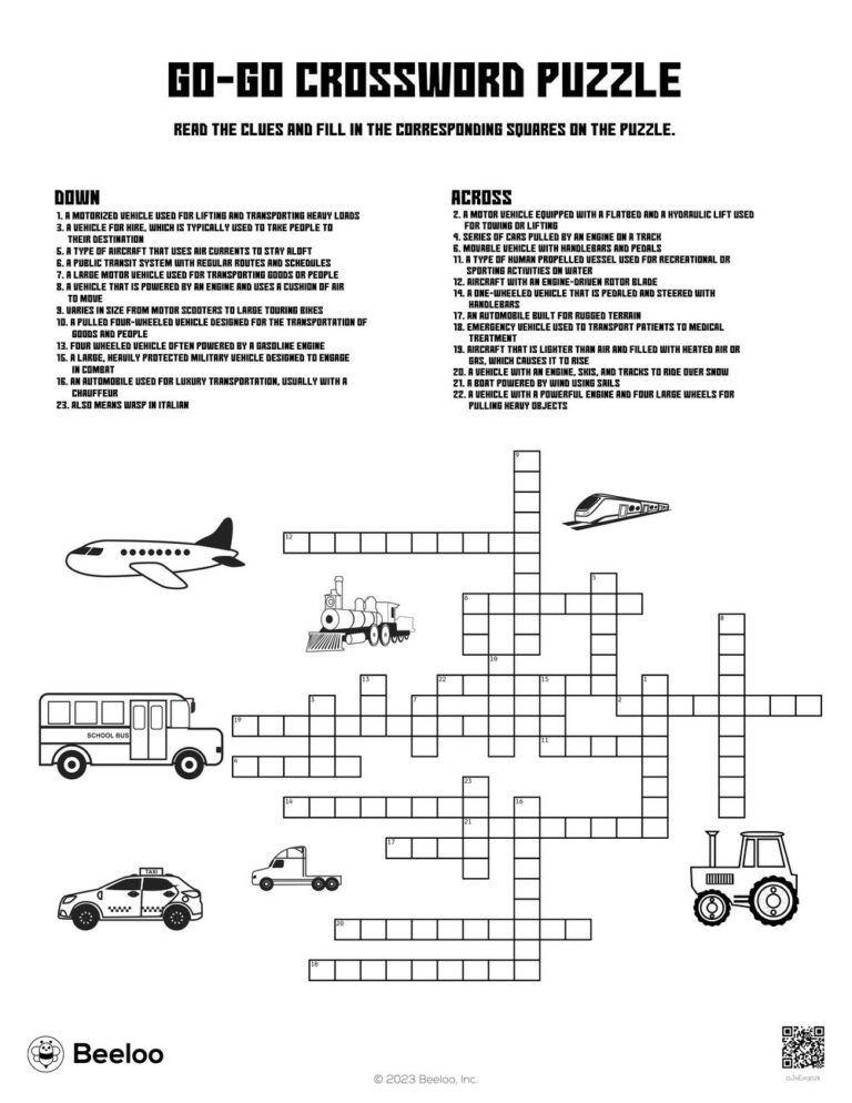 Go Go Crossword Puzzle Beeloo Printable Crafts And Activities
