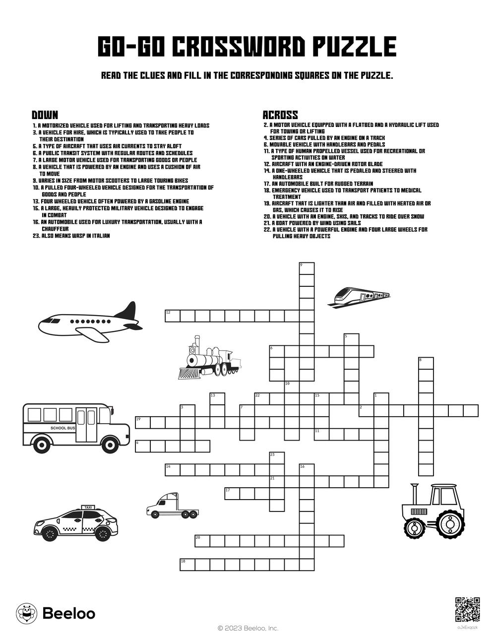 Go Go Crossword Puzzle Beeloo Printable Crafts And Activities Go Go Crossword Puzzle Beeloo Printable Crafts And Activities