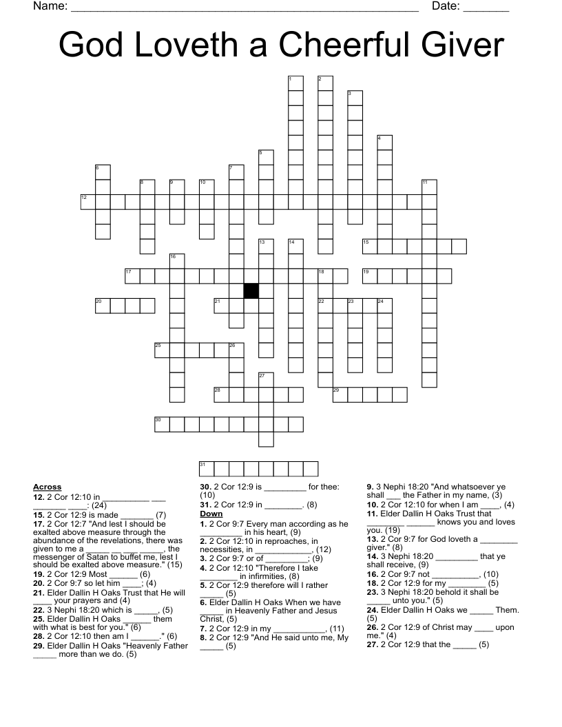 God Loveth A Cheerful Giver Crossword WordMint God Loveth A Cheerful Giver Crossword WordMint
