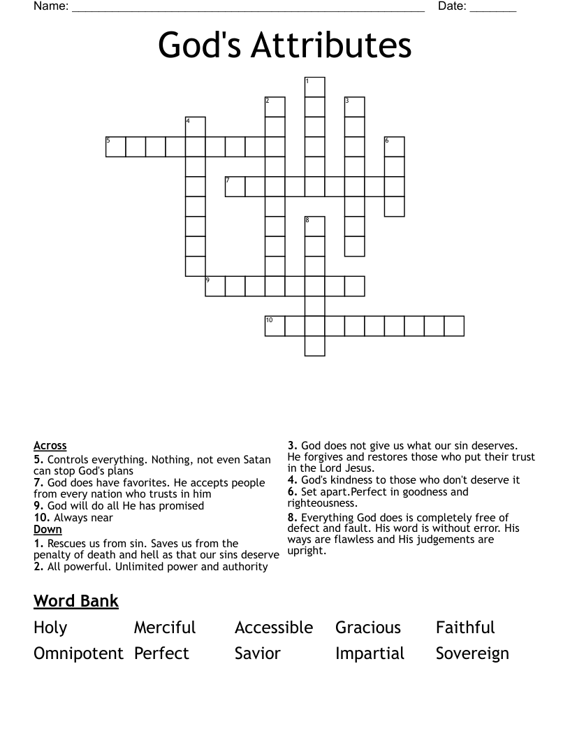 God s Attributes Crossword WordMint God s Attributes Crossword WordMint