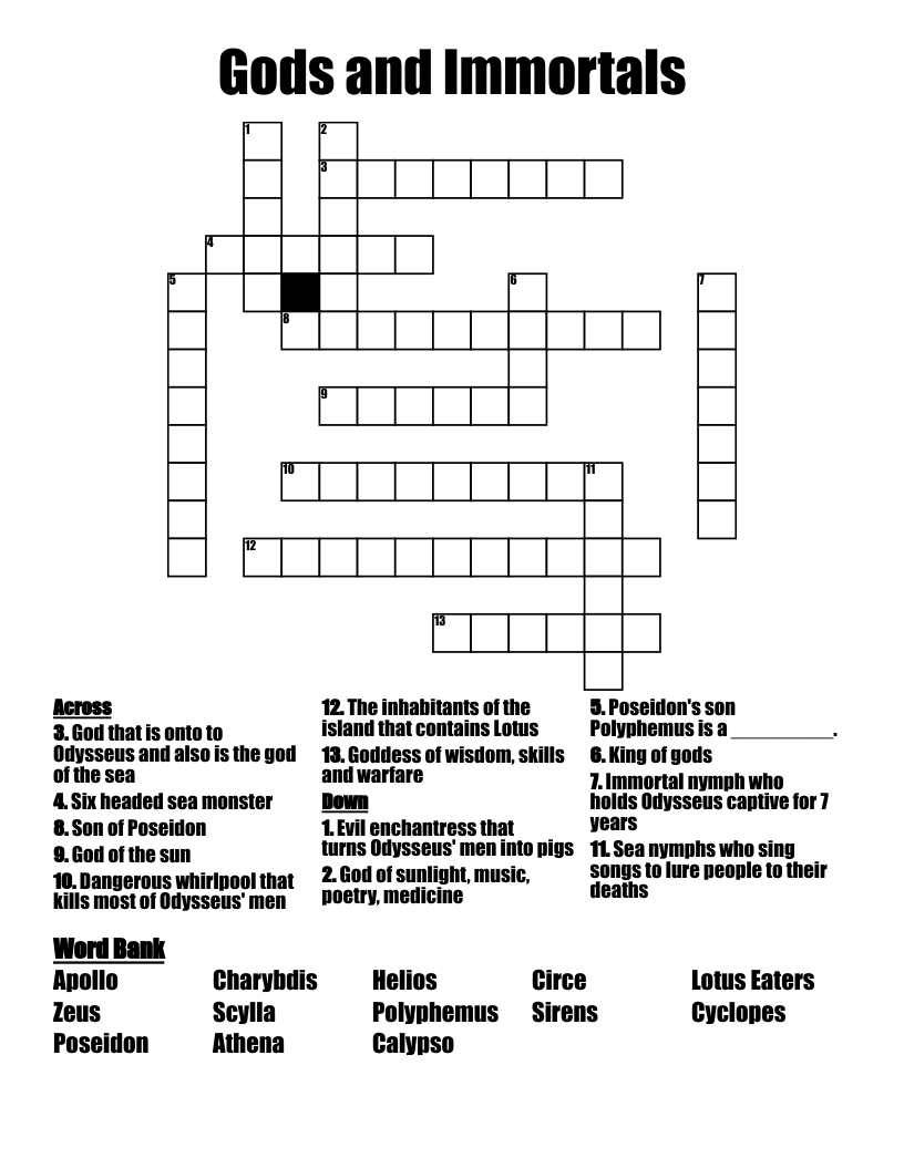 Gods And Immortals Crossword WordMint