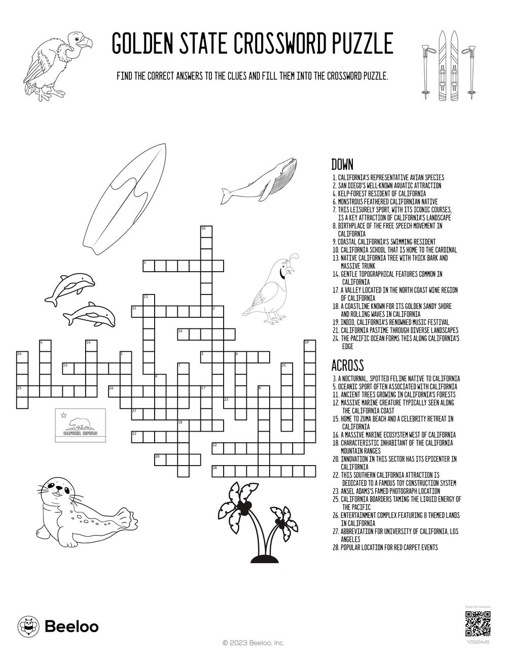 Golden State Crossword Puzzle Beeloo Printable Crafts And 