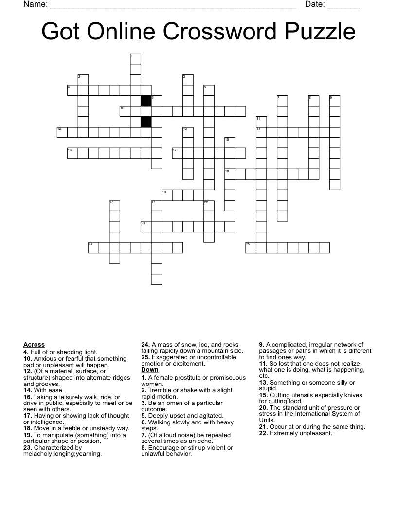 Got Online Crossword Puzzle WordMint Got Online Crossword Puzzle WordMint