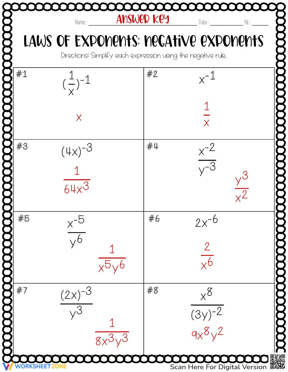 Laws Of Exponents Puzzle Worksheet Pdf