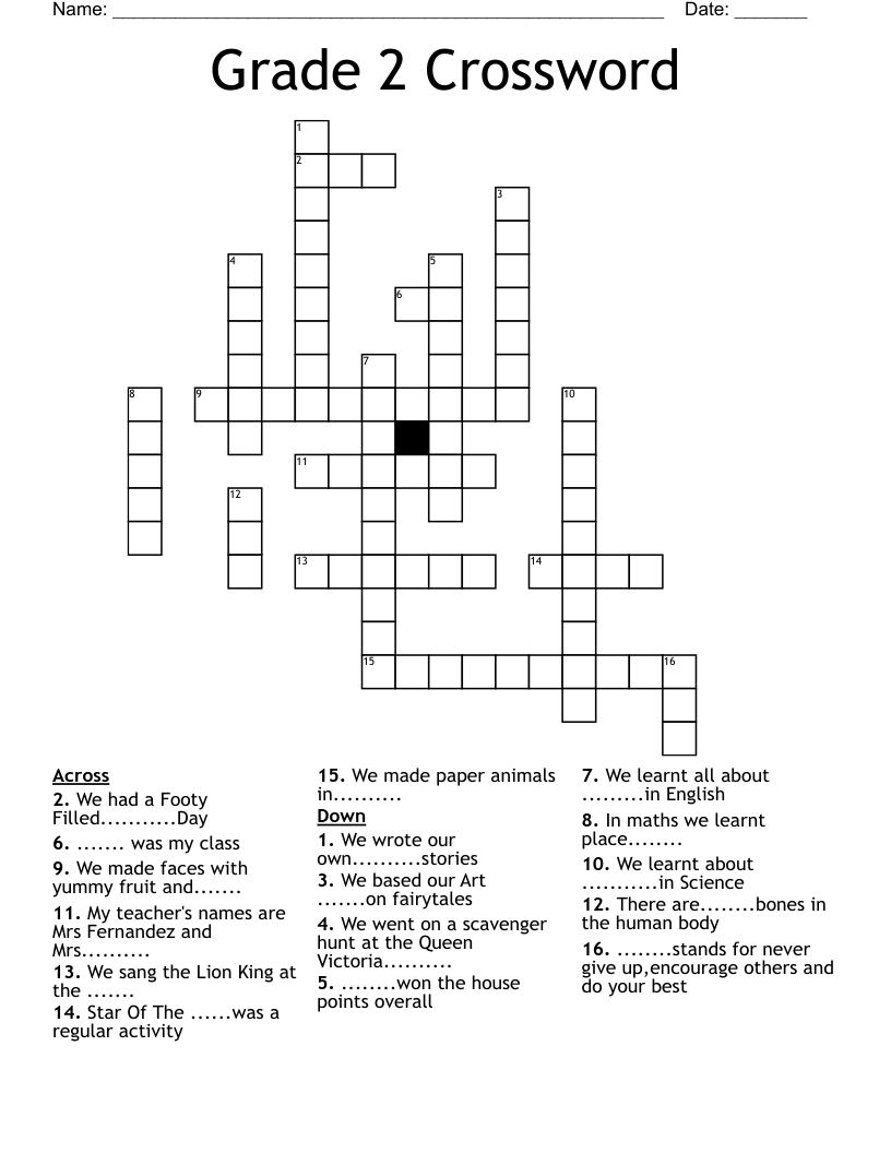 Grade 2 Crossword WordMint Worksheets Library Grade 2 Crossword WordMint Worksheets Library