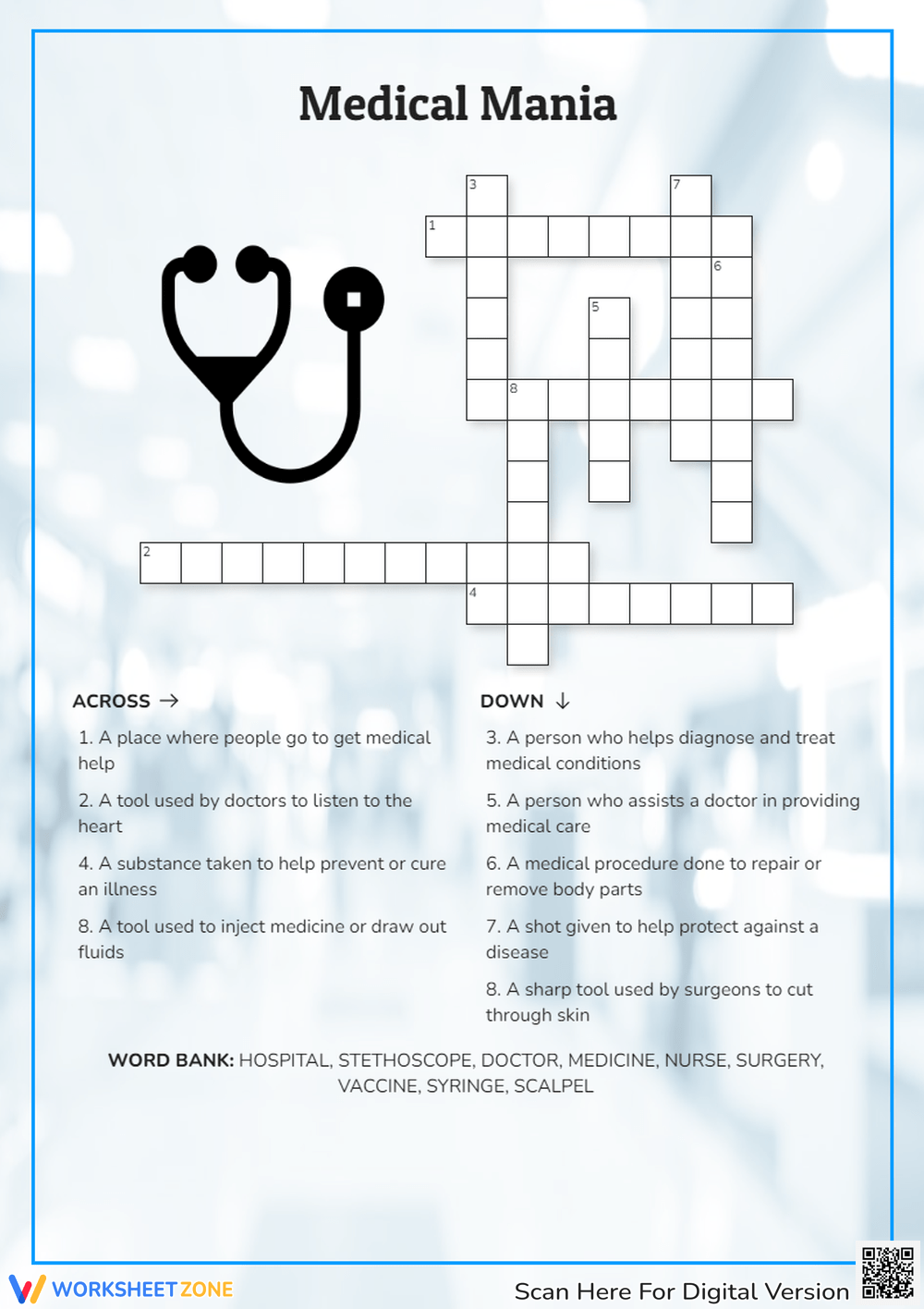 Grade 5 Medical Crossword Puzzles Worksheets 2025