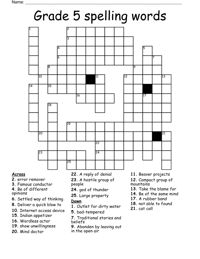 Grade 5 Spelling Words Crossword WordMint Grade 5 Spelling Words Crossword WordMint