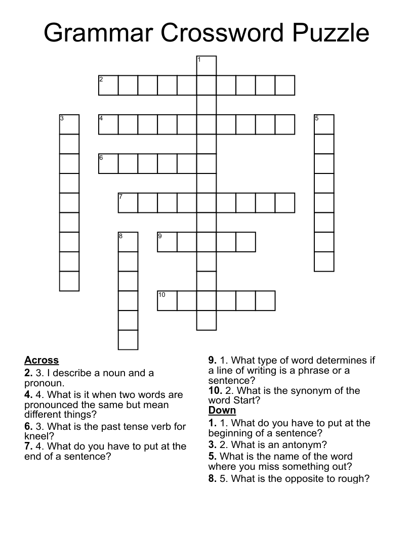 Grammar Crossword Puzzle WordMint