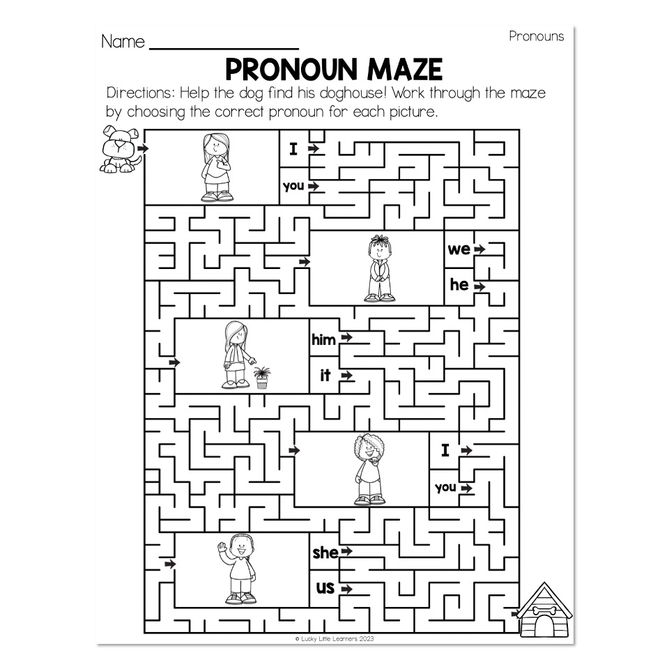 Grammar Worksheets Pronouns Pronoun Maze Lucky Little Learners