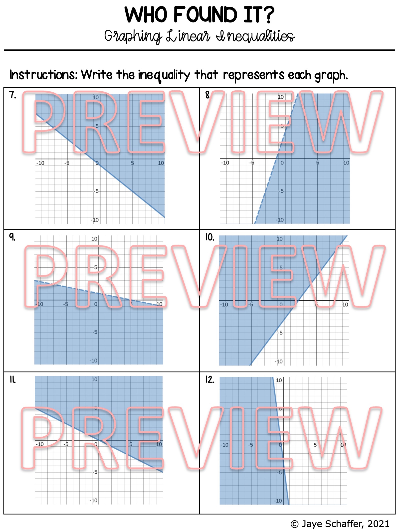 Graphing Linear Inequalities Clue Mystery Activity Made By Teachers