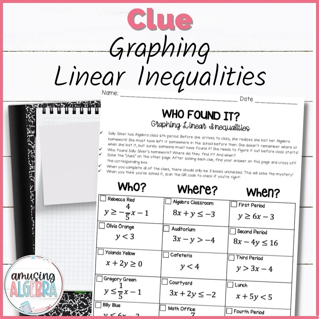Graphing Linear Inequalities Clue Mystery Activity Made By Teachers