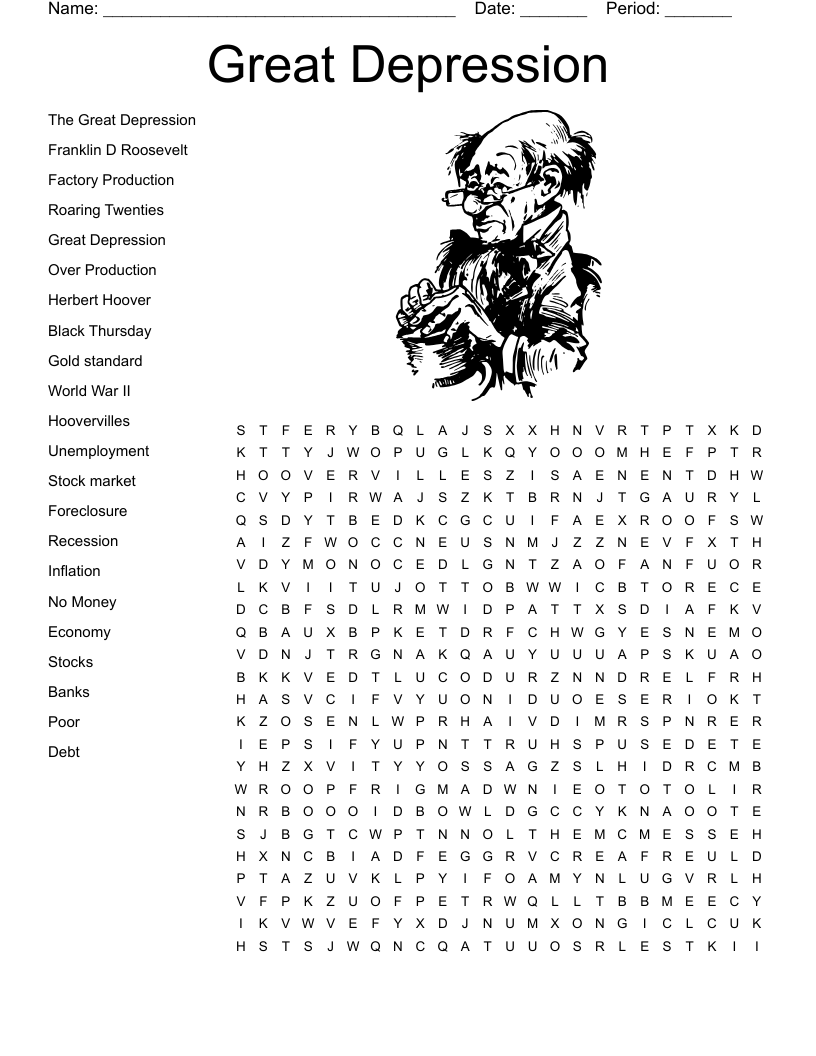 Great Depression Crossword Puzzle WordMint Great Depression Crossword Puzzle WordMint