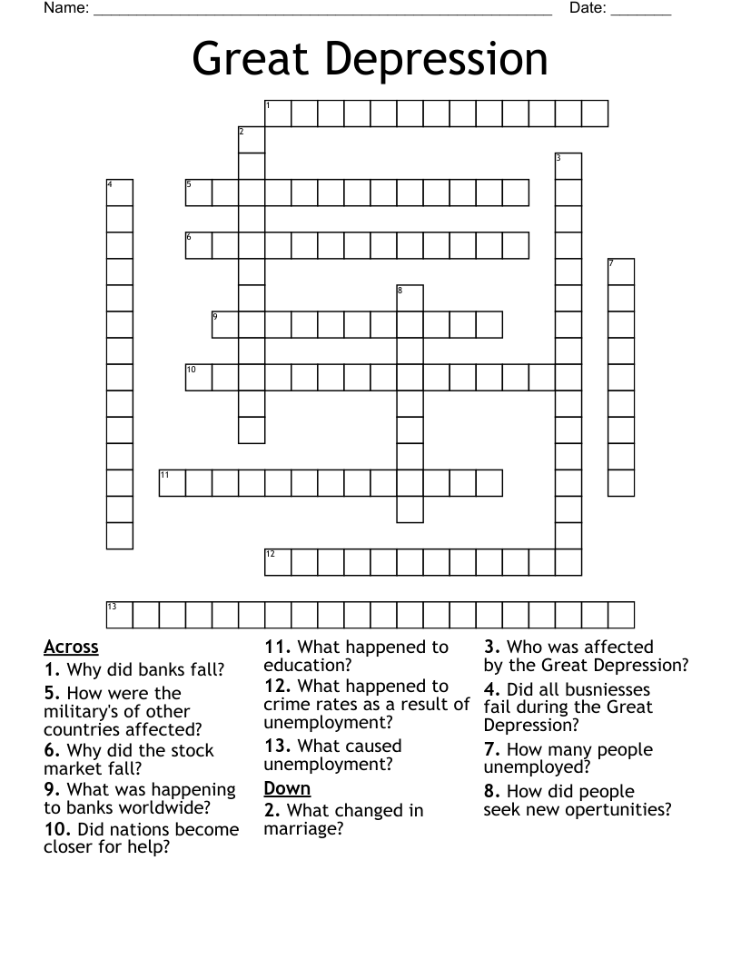Great Depression Crossword WordMint Great Depression Crossword WordMint