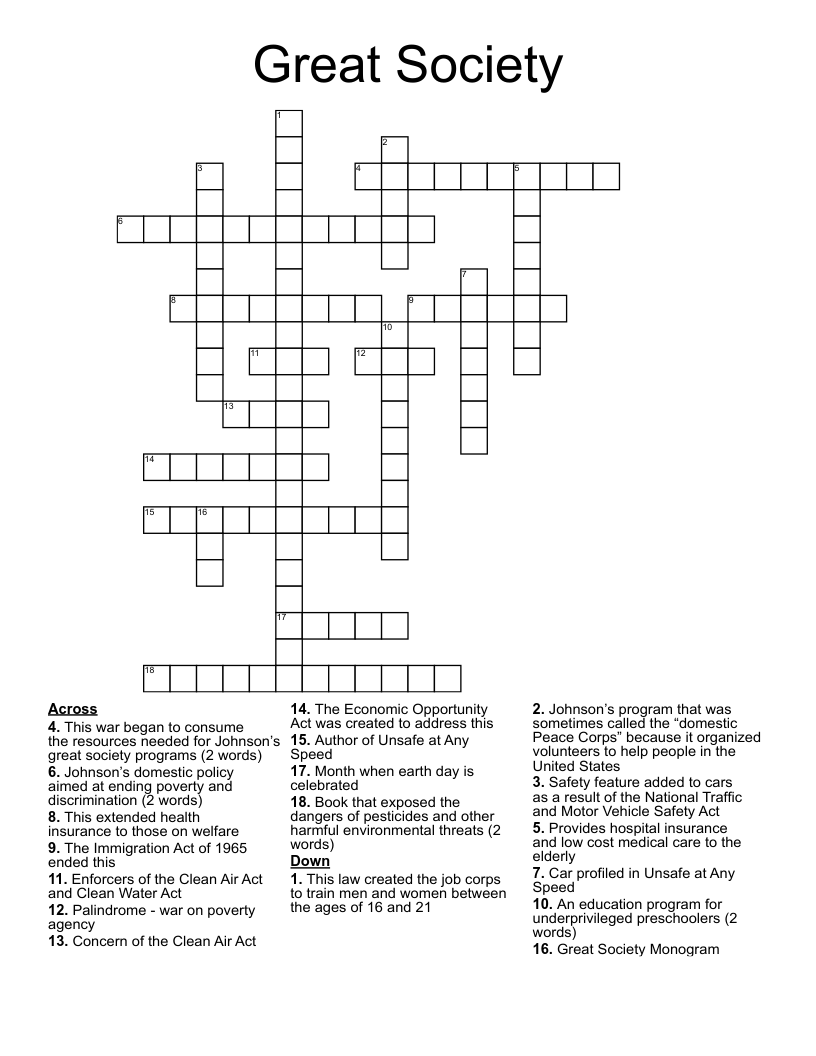 Great Society Crossword WordMint