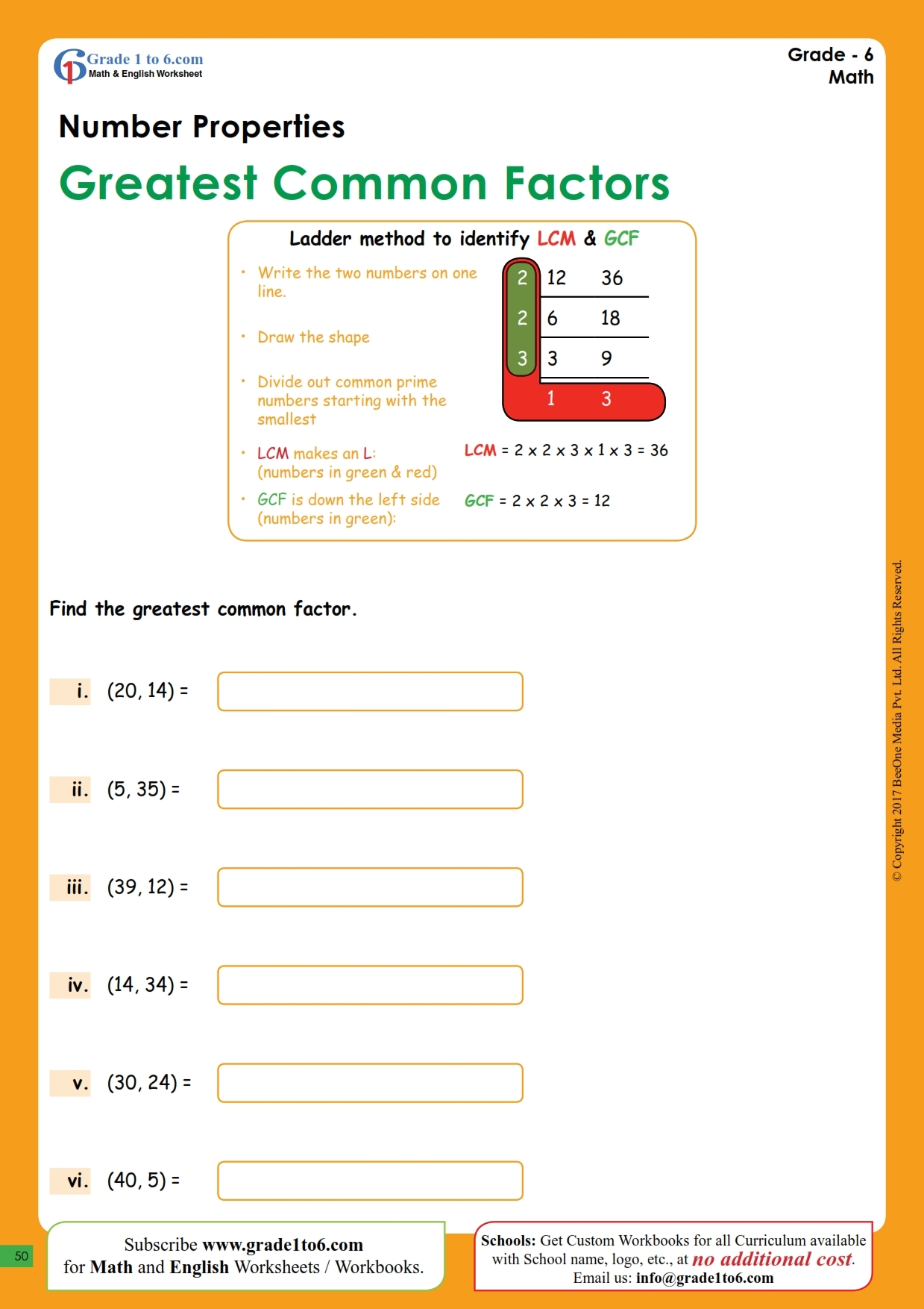 Greatest Common Factor GCF Worksheets Worksheets Library