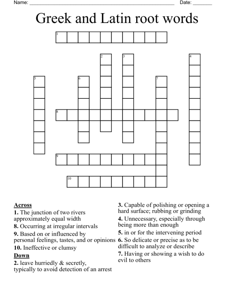 Greek And Latin Root Words Crossword WordMint