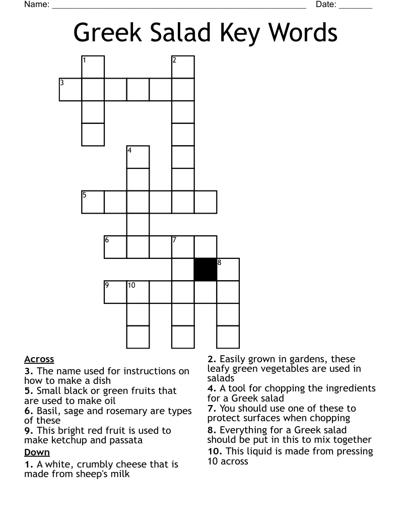 Greek Salad Key Words Crossword WordMint Greek Salad Key Words Crossword WordMint