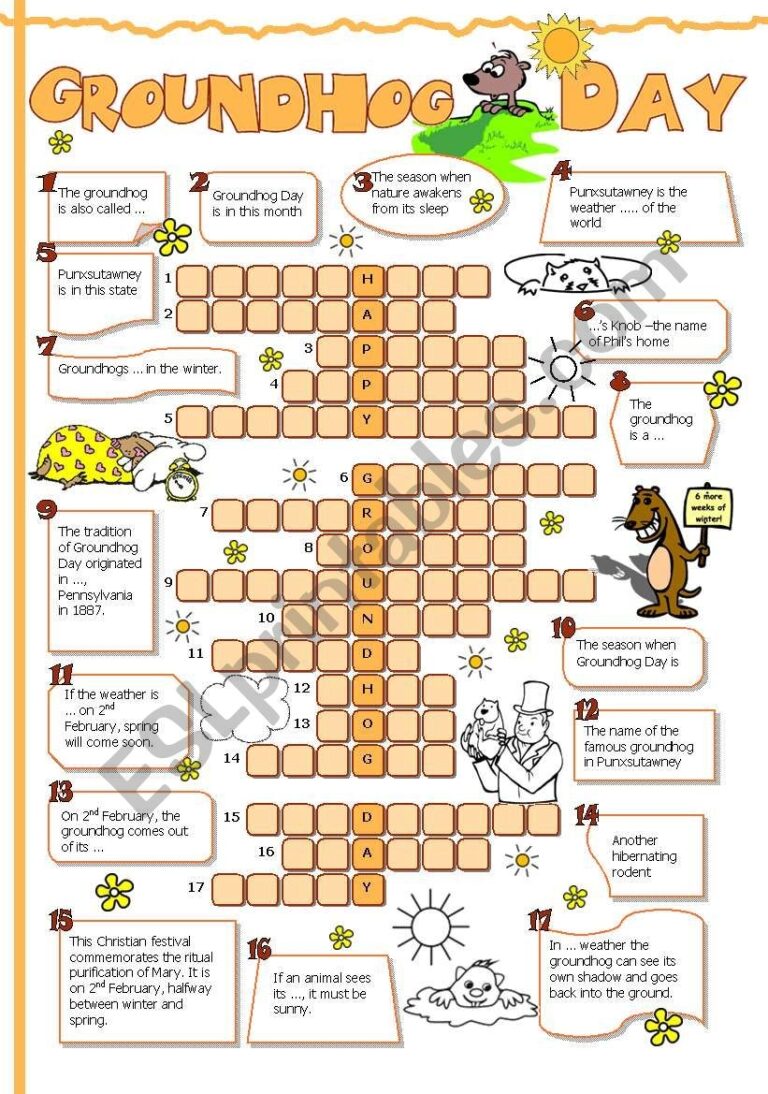Groundhog Day Crossword ESL Worksheet By Tecus Worksheets Library