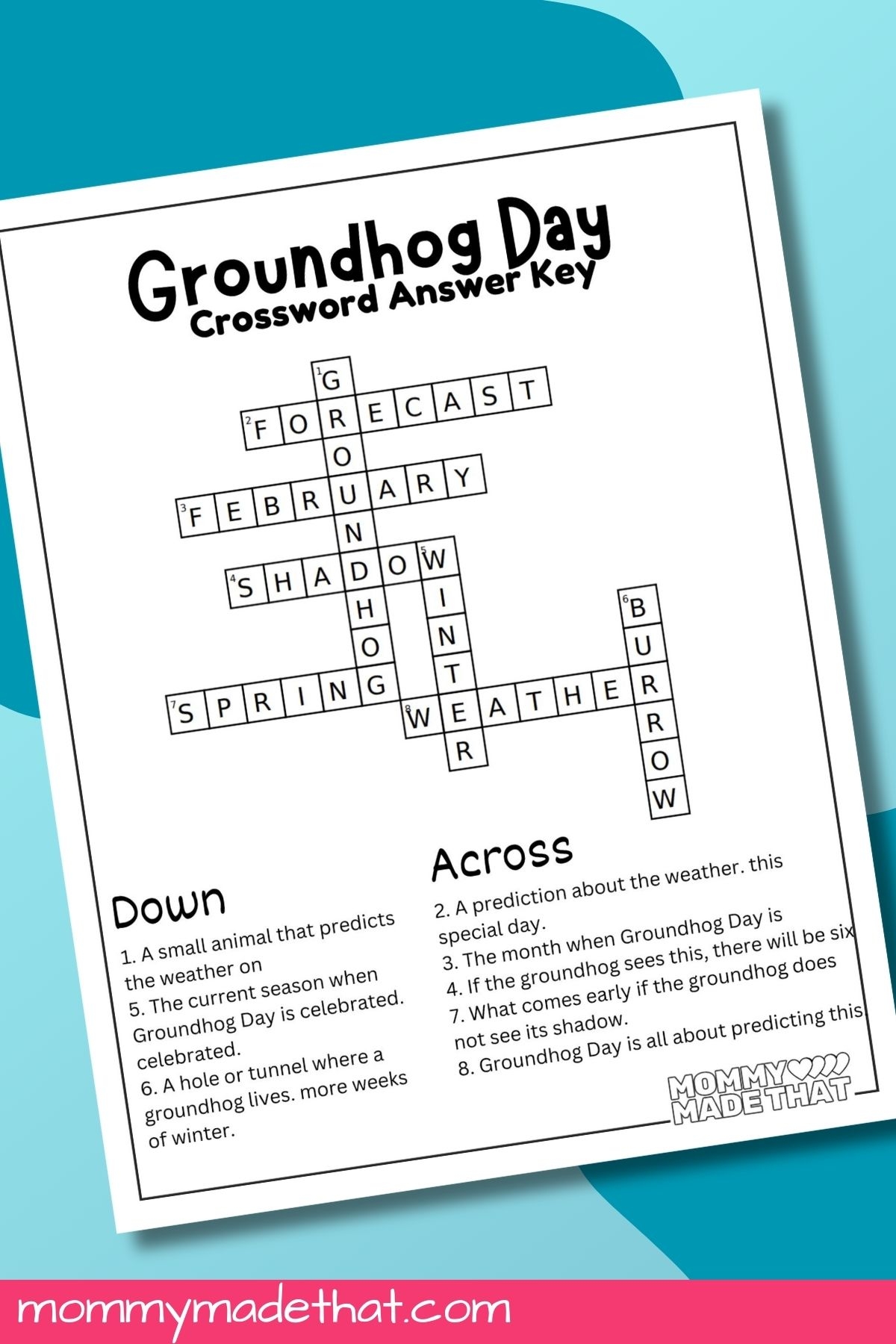 Free Printable Groundhog Day Crossword Puzzles