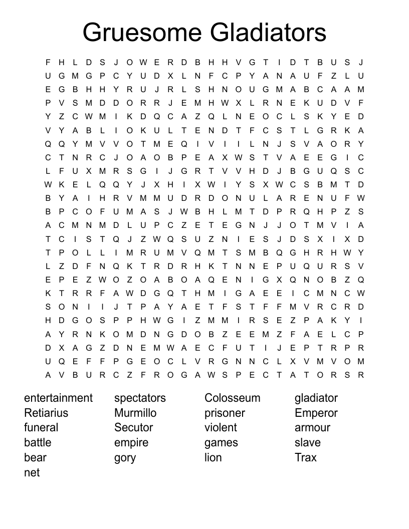 Gruesome Gladiators Word Search WordMint