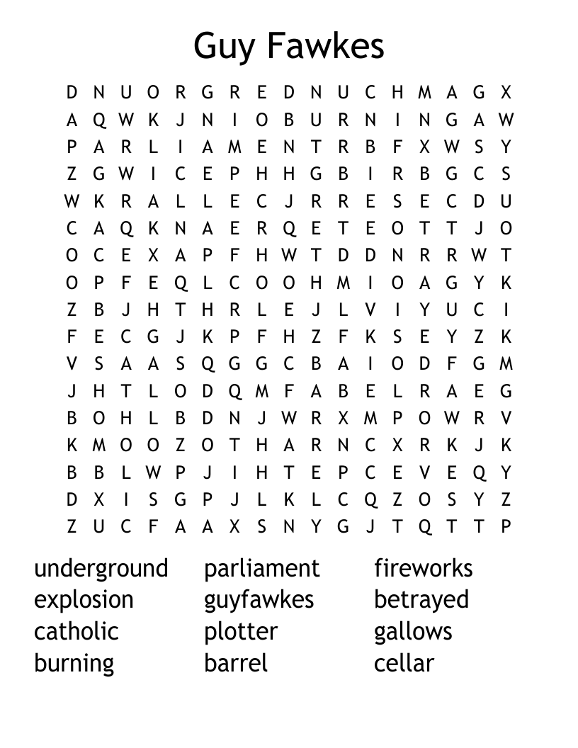 Guy Fawkes Crossword WordMint