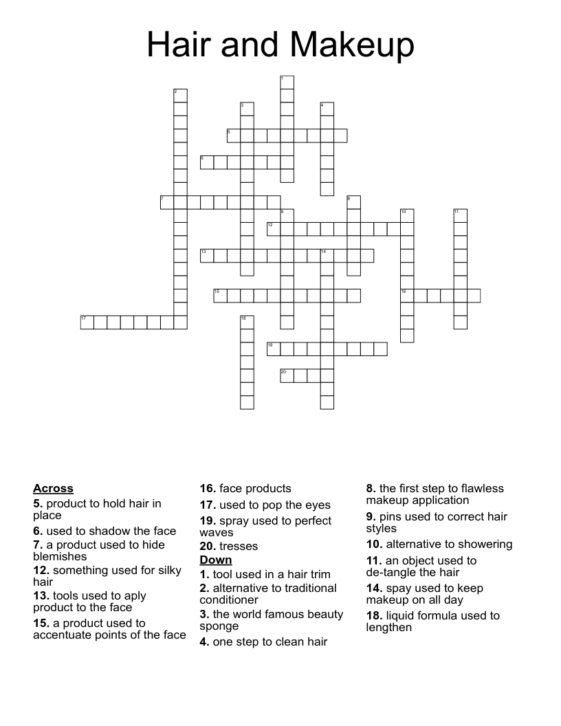 Hair And Makeup Crossword WordMint Hair And Makeup Crossword WordMint