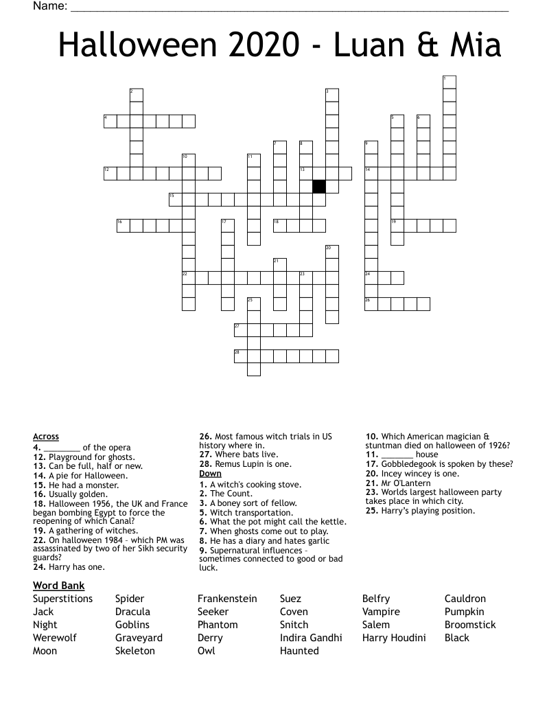 Halloween 2020 Luan U0026 Mia Crossword WordMint
