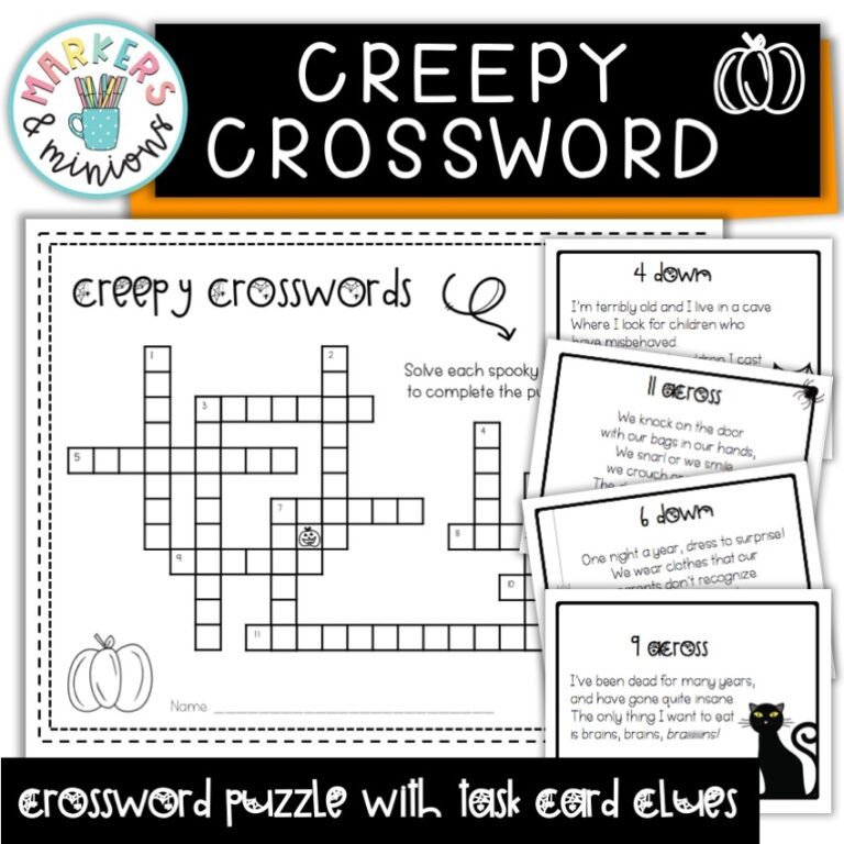 Halloween Creepy Crossword Puzzle And Task Cards Markers U0026 Minions