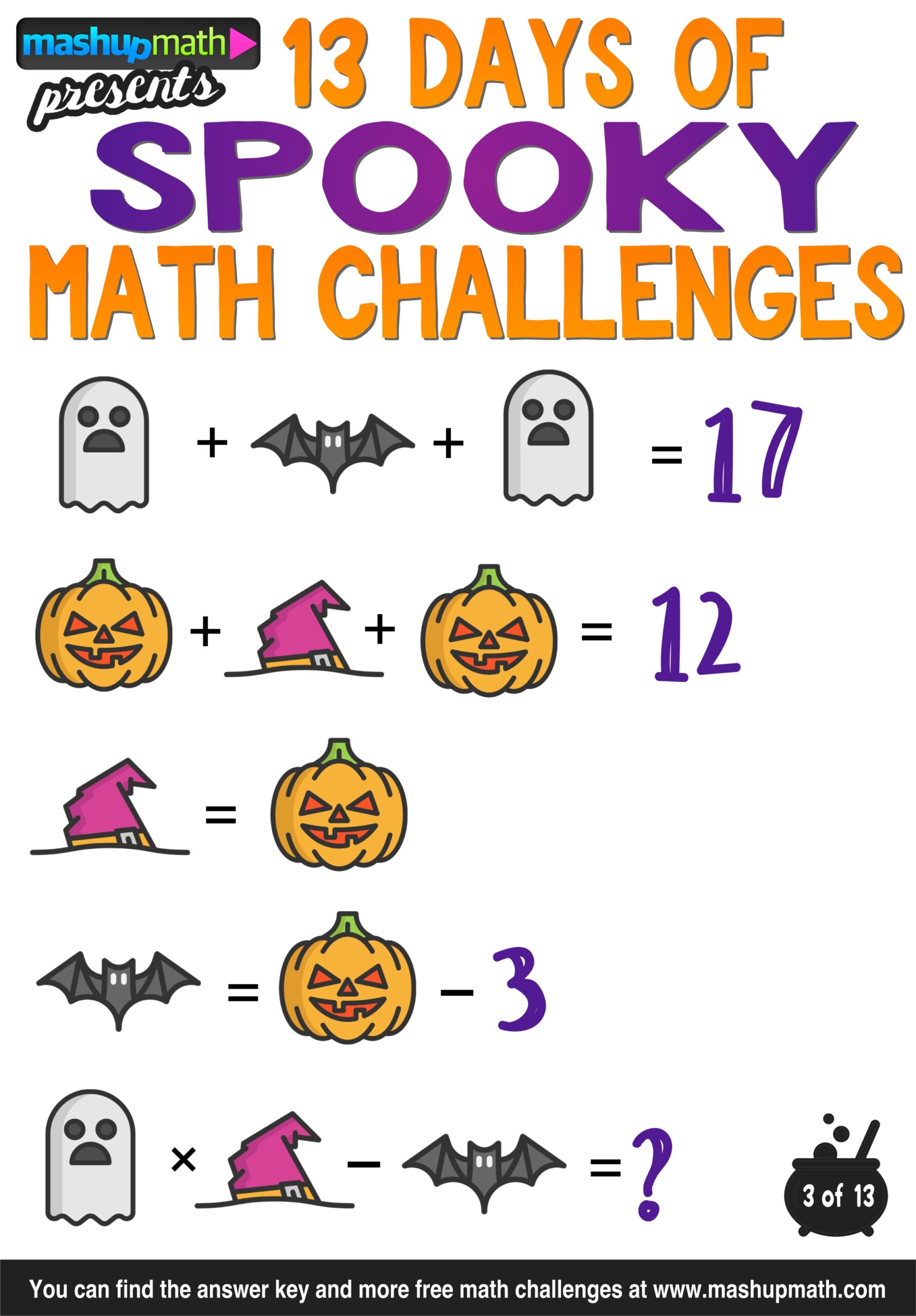 Halloween Math 13 Days Of Spooky Math Challenges For Grades 1 8 Mashup Math