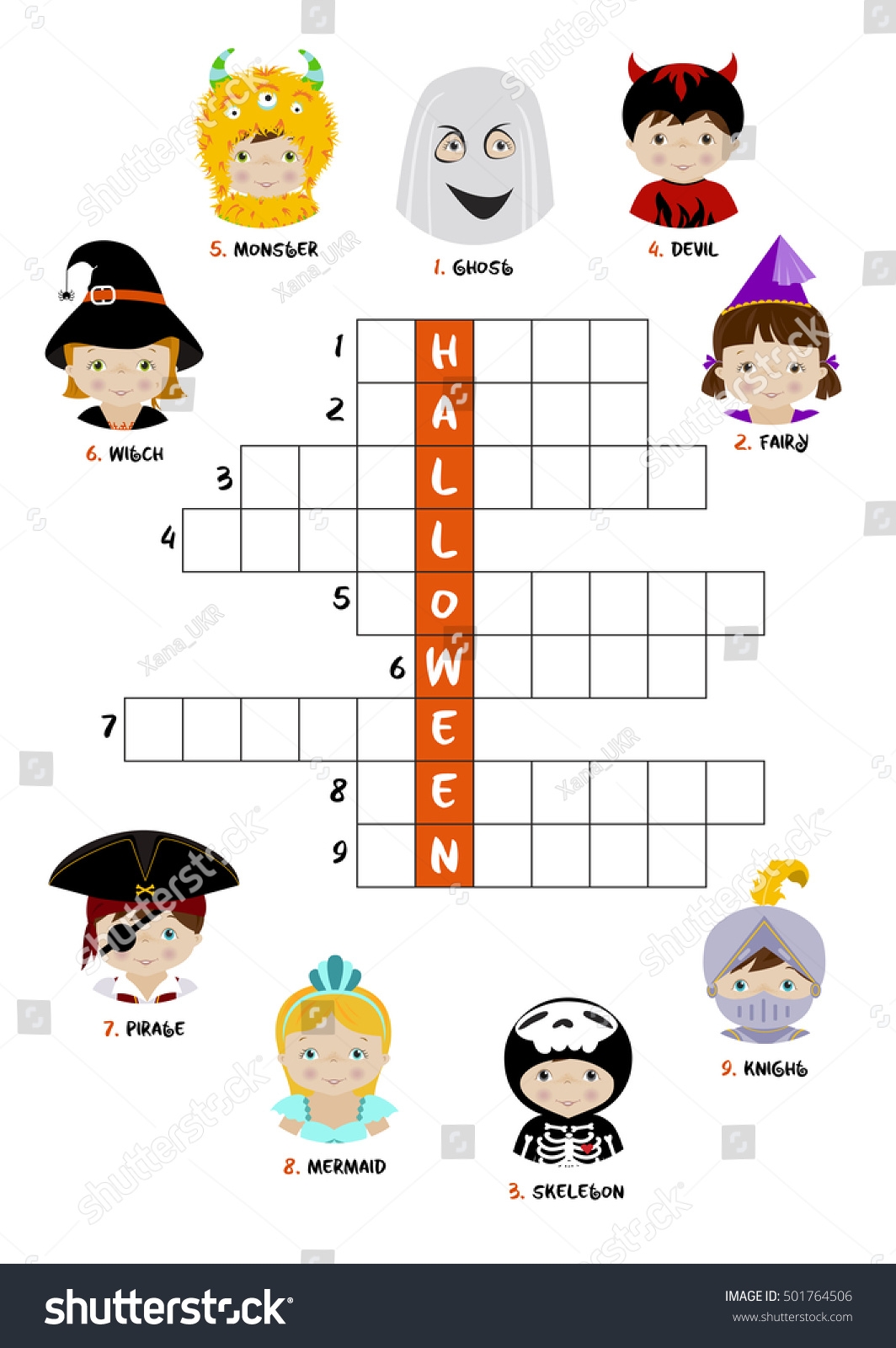 Halloween Theme Crossword Puzzle Children Kids Stock Vector Royalty Free 501764506 Shutterstock