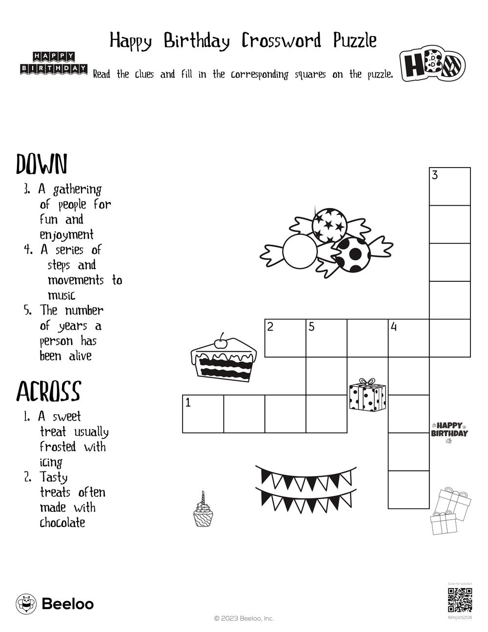 Happy Birthday Crossword Puzzle Beeloo Printable Crafts And Activities For Kids Happy Birthday Crossword Puzzle Beeloo Printable Crafts And Activities For Kids