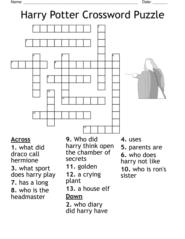 Harry Potter Crossword Puzzle WordMint