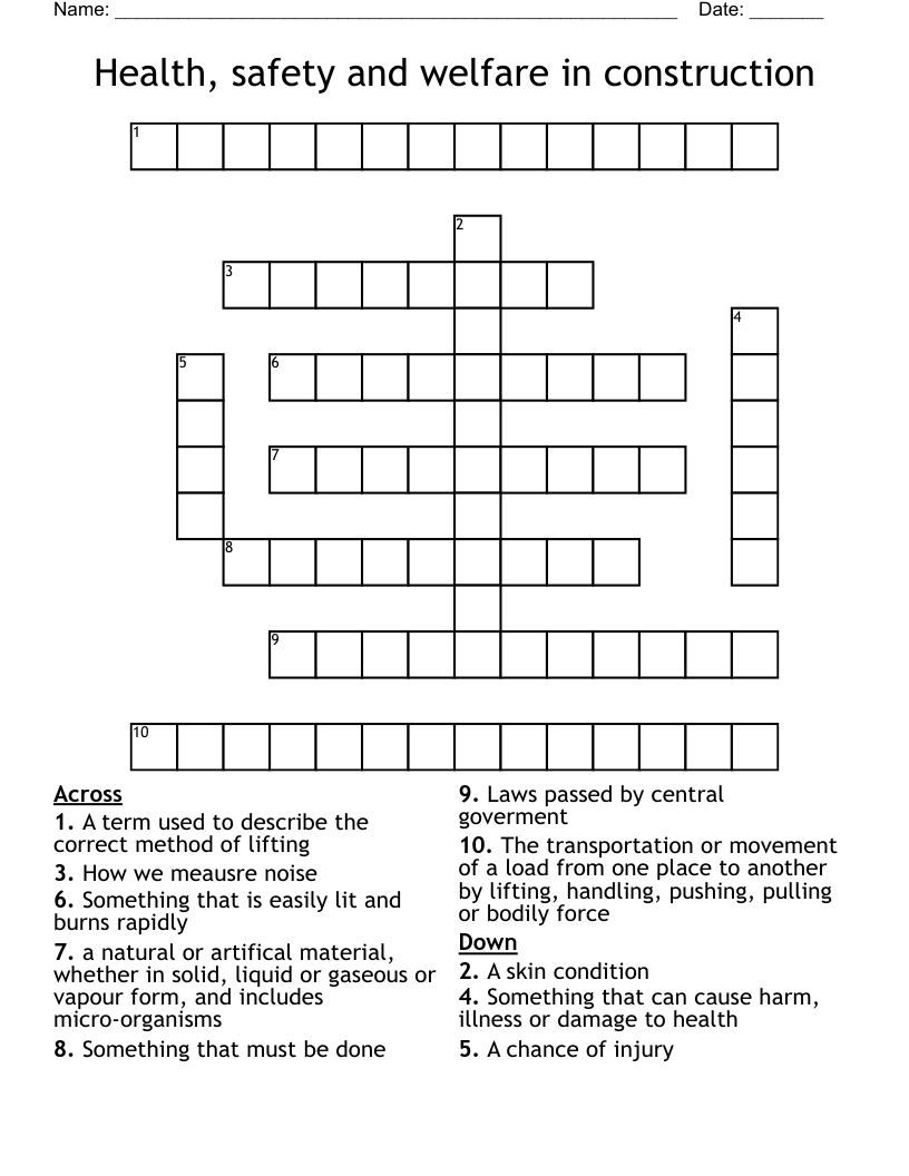 Health Safety And Welfare In Construction Crossword WordMint Health Safety And Welfare In Construction Crossword WordMint