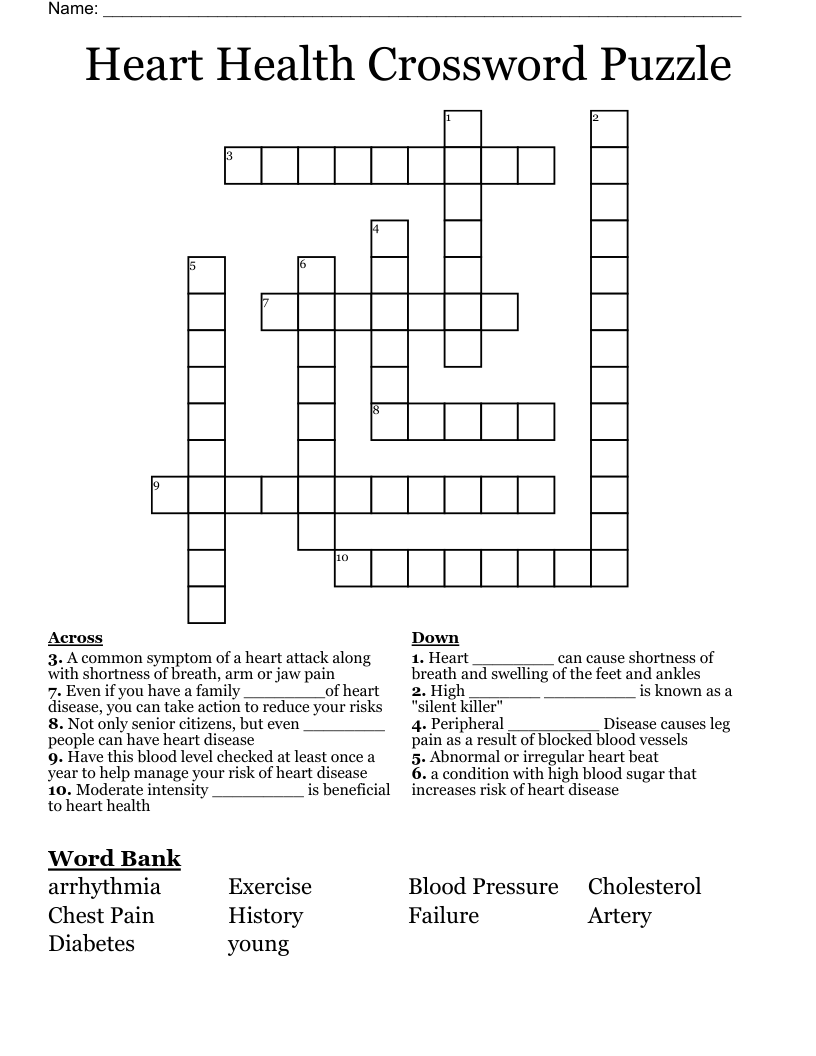 Heart Health Crossword Puzzle WordMint Heart Health Crossword Puzzle WordMint