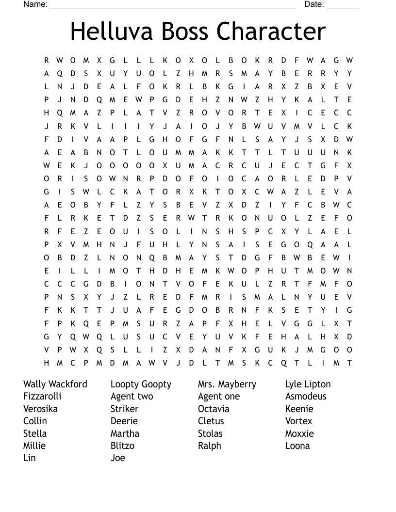 Helluva Boss Character Word Search WordMint