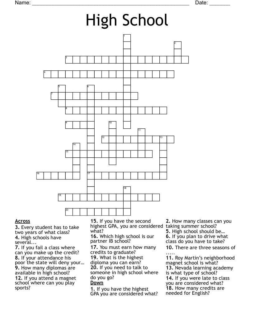 High School Crossword WordMint Worksheets Library High School Crossword WordMint Worksheets Library