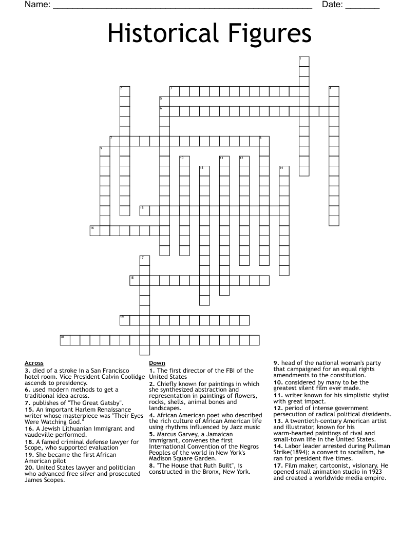 Historical Heros Crossword Puzzle Free Printable Historical Heros Crossword Puzzle Free Printable