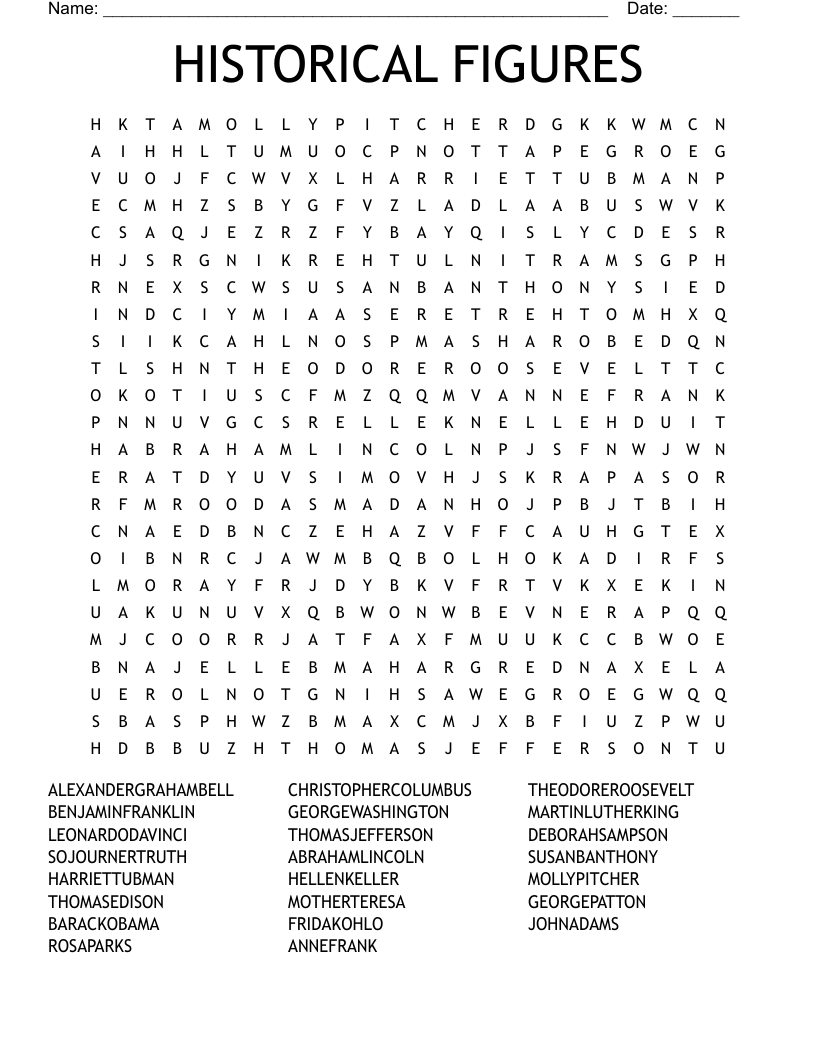 HISTORICAL FIGURES Word Search WordMint HISTORICAL FIGURES Word Search WordMint