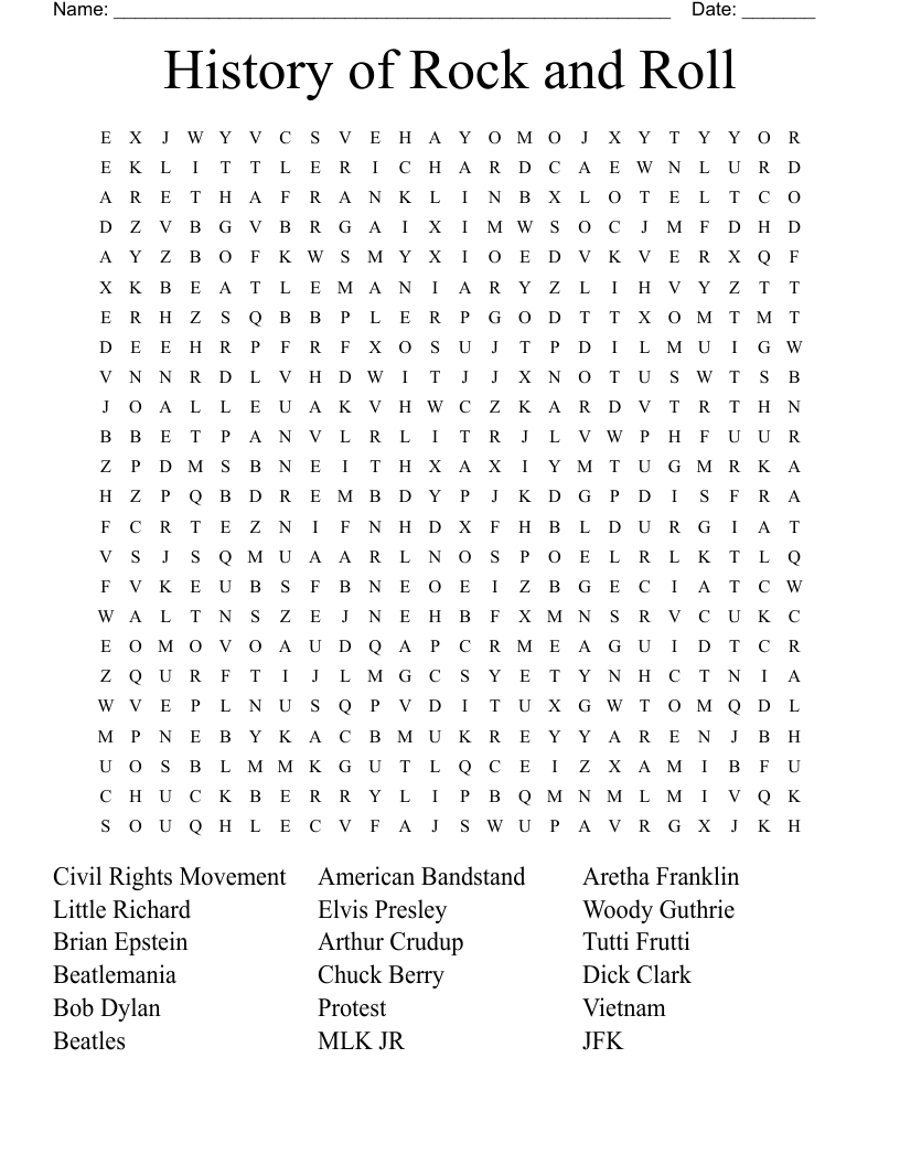 History Of Rock And Roll Word Search WordMint History Of Rock And Roll Word Search WordMint