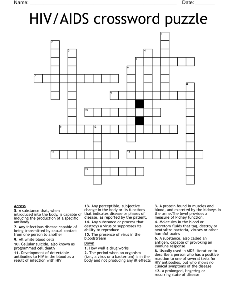 HIV AIDS Crossword Puzzle WordMint