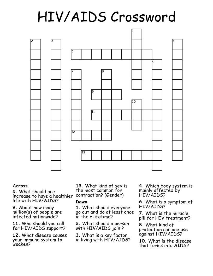 HIV AIDS Crossword WordMint