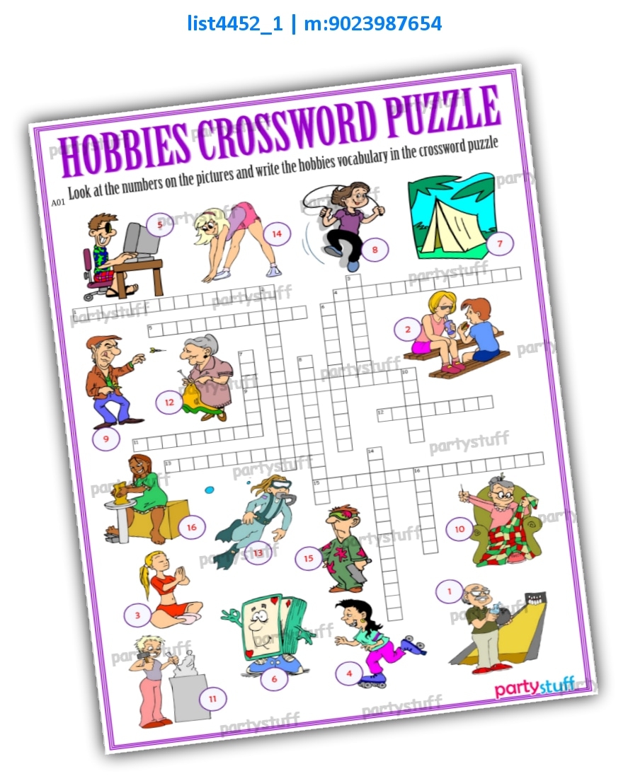 Hobbies Crossword Puzzle Printed Paper Games Design